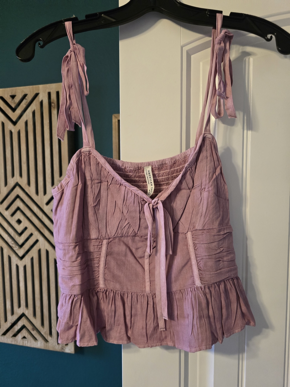 American Eagle Outfitters Lavender Tie-Shoulder Peplum Tank